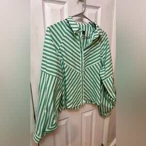 ASOS Design Green and White Striped Blouse, US 10/UK 14